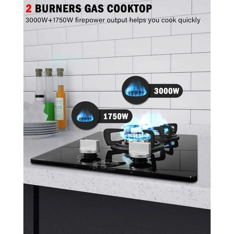 Hobsir Plaque Gaz 2 Feux, Plaque De Cuisson Gaz 30cm, Table De Cuisson Gaz Encastrable, Plaque Cuisson Gaz Convient Pour Le LPG Et Le NG, Avec Prise, Bouton De Commande, Facile à Nettoyer, Verre Noir 2 Hobsir Plaque Gaz 2 Feux, Plaque De Cuisson Gaz 30cm, Table De Cuisson Gaz Encastrable, Plaque Cuisson Gaz Convient Pour Le LPG Et Le NG, Avec Prise, Bouton De Commande, Facile à Nettoyer, Verre Noir – Image 2