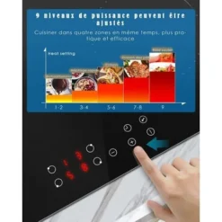 Hobsir Plaque Vitrocéramique, Table De Cuisson Vitrocéramique 4 Feux, 6000W Avec 9 Niveaux De Puissance, 59 Cm, Vitrocéramique,Fil Dur, Pas De Prise, Capteur Contrôle Tactile,Verrouillage De Sécurité -Bransch Magasin 71381799 4