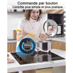 Hobsir Plaque Vitrocéramique 6000W, Plaque De Cuisson Vitroceramique 4 Feux, 9 Niveaux De Puissance, 4 Zones De Cuisson, Surface En Verre Noir Poli 59 Cm, Bouton De Commande, Fil Dur, Pas De Prise -Bransch Magasin 71381802 3