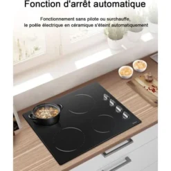 Hobsir Plaque Vitrocéramique 6000W, Plaque De Cuisson Vitroceramique 4 Feux, 9 Niveaux De Puissance, 4 Zones De Cuisson, Surface En Verre Noir Poli 59 Cm, Bouton De Commande, Fil Dur, Pas De Prise -Bransch Magasin 71381802 5