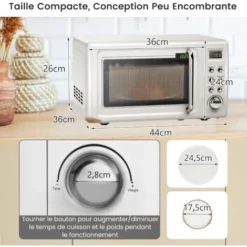 COSTWAY Four à Micro-ondes 20 L 700 W à Style Rétro, Avec 5 Niveaux De Puissance, 8 Cuissons Préprogrammées, Chauffage à 360°, Fonction De Dégivrage Et De Cuisson Automatique, Blanc 9 COSTWAY Four à Micro-ondes 20 L 700 W à Style Rétro, Avec 5 Niveaux De Puissance, 8 Cuissons Préprogrammées, Chauffage à 360°, Fonction De Dégivrage Et De Cuisson Automatique, Blanc -Bransch Magasin 72003878 5