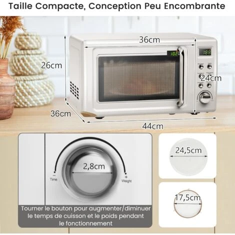 COSTWAY Four à Micro-ondes 20 L 700 W à Style Rétro, Avec 5 Niveaux De Puissance, 8 Cuissons Préprogrammées, Chauffage à 360°, Fonction De Dégivrage Et De Cuisson Automatique, Blanc 5 COSTWAY Four à Micro-ondes 20 L 700 W à Style Rétro, Avec 5 Niveaux De Puissance, 8 Cuissons Préprogrammées, Chauffage à 360°, Fonction De Dégivrage Et De Cuisson Automatique, Blanc – Image 5