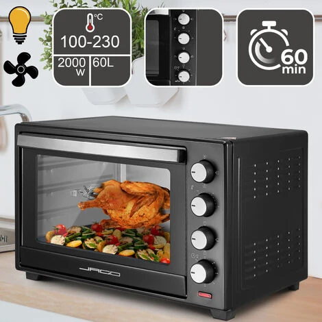 Jago® Mini Four - Capacité 60 L, 2000 W, Minuteur 0-60 Min, 100-230°C, 6 Modes De Cuisson, Avec Rôtissoire, Grille Et Plaque De Four, Double Vitrage, Noir - Four Électrique, à Poser, Ventilé 1 Jago® Mini Four - Capacité 60 L, 2000 W, Minuteur 0-60 Min, 100-230°C, 6 Modes De Cuisson, Avec Rôtissoire, Grille Et Plaque De Four, Double Vitrage, Noir - Four Électrique, à Poser, Ventilé