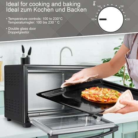 Jago® Mini Four - Capacité 60 L, 2000 W, Minuteur 0-60 Min, 100-230°C, 6 Modes De Cuisson, Avec Rôtissoire, Grille Et Plaque De Four, Double Vitrage, Noir - Four Électrique, à Poser, Ventilé 3 Jago® Mini Four - Capacité 60 L, 2000 W, Minuteur 0-60 Min, 100-230°C, 6 Modes De Cuisson, Avec Rôtissoire, Grille Et Plaque De Four, Double Vitrage, Noir - Four Électrique, à Poser, Ventilé – Image 3
