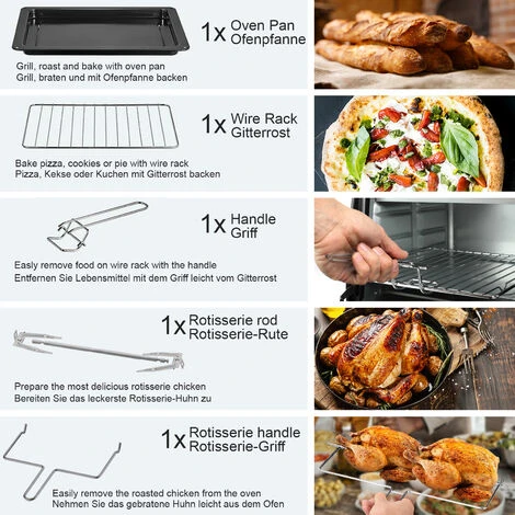 Jago® Mini Four - Capacité 60 L, 2000 W, Minuteur 0-60 Min, 100-230°C, 6 Modes De Cuisson, Avec Rôtissoire, Grille Et Plaque De Four, Double Vitrage, Noir - Four Électrique, à Poser, Ventilé 4 Jago® Mini Four - Capacité 60 L, 2000 W, Minuteur 0-60 Min, 100-230°C, 6 Modes De Cuisson, Avec Rôtissoire, Grille Et Plaque De Four, Double Vitrage, Noir - Four Électrique, à Poser, Ventilé – Image 4