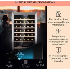 Cave à Vin - Klarstein Vinamour 32 Uno - 1 Zone - 95 L / 36 Bouteilles - 4 - 18 °C - 43 DB - éclairage - Commande Tactile - Gris -Bransch Magasin 82701303 4