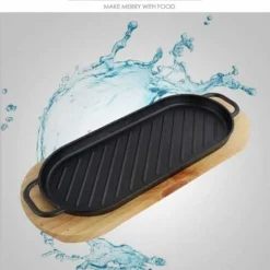 MINKUROW Plaque Plat En Fonte Poêle À Griller Avec Plateau En Bois Poêle Anti- Adhésive Teppanyaki Plaque Pour La Maison Cuisine -Bransch Magasin 85961247 3