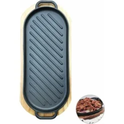 MINKUROW Plaque Plat En Fonte Poêle À Griller Avec Plateau En Bois Poêle Anti- Adhésive Teppanyaki Plaque Pour La Maison Cuisine -Bransch Magasin 85961247 4