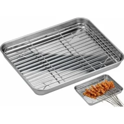 MINKUROW Plaque À Patisserie + Grille De Refroidissement, 26,5 X 20 X 2,5 Cm Plaque De Four Universelle En Acier Inoxydable Plaque De Cuisson Rectangulaire