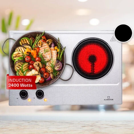 Plaque De Cuisson Double - Klarstein Ramsey - 2400w - 11 Niveaux - Vitrocéramique - Argent 1 Plaque De Cuisson Double - Klarstein Ramsey - 2400w - 11 Niveaux - Vitrocéramique - Argent