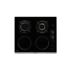 BRANDT BPI6413BM - Table De Cuisson Mixte Induction / Gaz - 4 Zones - L 51 X P 58 Cm - Revetement Verre - Noir