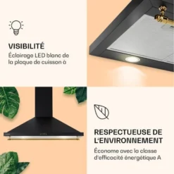 Klarstein Hotte Aspirante Cuisine 9 Cm, Hotte Cheminée Avec Filtres à Charbon, 61m³/h, 165W, Hotte De Cuisine En Acier Inoxydable Avec Recirculation, Panneau De Commande, Eclairage LED, Classe A -Bransch Magasin 90506688 3