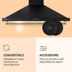 Klarstein Hotte Aspirante Cuisine 9 Cm, Hotte Cheminée Avec Filtres à Charbon, 61m³/h, 165W, Hotte De Cuisine En Acier Inoxydable Avec Recirculation, Panneau De Commande, Eclairage LED, Classe A -Bransch Magasin 90506688 5