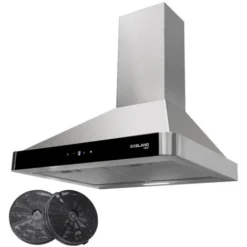 Gasland Chef PR60SS Hotte Aspirante 60cm à Recyclage Hotte Aspirante Silencieuse évacuation D'air 488 M³/h 3 Niveaux Touch Control Montage Mural Hotte Aspirante Avec Filtre Inox Argent écrans De Verre