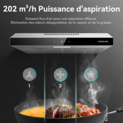 GASLAND Chef SR60SS Hotte Aspirante 60cm à Recyclage, Hotte Aspirante Silencieuse évacuation D'air 202 M³/h Filtre à Charbon Actif 3 Niveaux Touch Control Hotte Sous Plan Avec Filtre Acier Inox Argent -Bransch Magasin 90636105 4