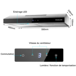 GASLAND Chef SR60SS Hotte Aspirante 60cm à Recyclage, Hotte Aspirante Silencieuse évacuation D'air 202 M³/h Filtre à Charbon Actif 3 Niveaux Touch Control Hotte Sous Plan Avec Filtre Acier Inox Argent -Bransch Magasin 90636105 5
