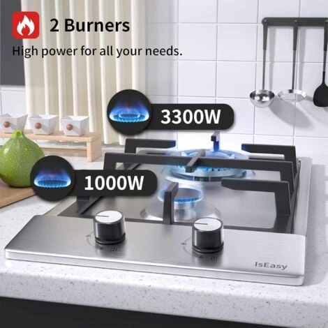 Plaque De Cuisson à Gaz 2 Feux - Autosuffisante Plaque à Gaz Avec 2 Brûleurs à Gaz - Cuisinière Encastrable - Gaz Naturel/Propane (2 Brûleurs -Acier Inoxydable) 3 Plaque De Cuisson à Gaz 2 Feux - Autosuffisante Plaque à Gaz Avec 2 Brûleurs à Gaz - Cuisinière Encastrable - Gaz Naturel/Propane (2 Brûleurs -Acier Inoxydable) – Image 3