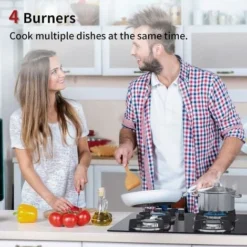 Plaque De Cuisson Gaz 4 Feuxs, Plaque Gaz 4 Feux, Plaque à Gaz - Cuisinière Encastrable - Gaz Ville Et Bouteille (4 Brûleurs - Verre) -Bransch Magasin 91624287 4