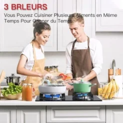 Plaque Gaz 3 Feux, Plaque De Cuisson à Gaz, Plaque à Gaz Avec 3 Foyers à Gaz, Cuisinière Encastrable, Gaz Naturel/Propane (3 Brûleurs) -Bransch Magasin 91624294 3