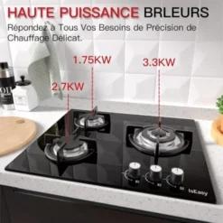 Plaque Gaz 3 Feux, Plaque De Cuisson à Gaz, Plaque à Gaz Avec 3 Foyers à Gaz, Cuisinière Encastrable, Gaz Naturel/Propane (3 Brûleurs) -Bransch Magasin 91624294 4