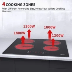 Plaque Vitrocéramique 4 Feuxs, Table De Cuisson Vitrocéramique 4 Foyers, Plaque De Cuisson Vitrocéramique Encastrable, Minuteur Multi-zones, 6000W -Bransch Magasin 91624304 4