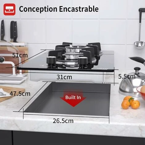 Plaque à Gaz 2 Feux - Autosuffisante Plaque De Cuisson à Gaz Avec 2 Brûleurs à Gaz - Cuisinière Encastrable - Gaz Naturel/Propane (2 Brûleurs - Verre) 2 Plaque à Gaz 2 Feux - Autosuffisante Plaque De Cuisson à Gaz Avec 2 Brûleurs à Gaz - Cuisinière Encastrable - Gaz Naturel/Propane (2 Brûleurs - Verre) – Image 2
