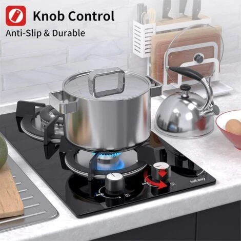 Plaque à Gaz 2 Feux - Autosuffisante Plaque De Cuisson à Gaz Avec 2 Brûleurs à Gaz - Cuisinière Encastrable - Gaz Naturel/Propane (2 Brûleurs - Verre) 4 Plaque à Gaz 2 Feux - Autosuffisante Plaque De Cuisson à Gaz Avec 2 Brûleurs à Gaz - Cuisinière Encastrable - Gaz Naturel/Propane (2 Brûleurs - Verre) – Image 4