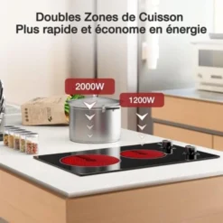 Table De Cuisson Vitrocéramique 2 Foyers, Plaque Vitrocéramique 2 Foyers 3200W - Encastrable, Bouton De Contrôle -Bransch Magasin 91848018 4