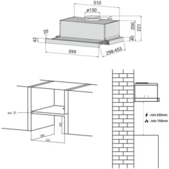 CIARRA Hotte Tiroir Téléscopique 60cm 370 M3/h 58dB Recyclage / Evacuation LED Eclairage Inox CD6906DS -Bransch Magasin 93939508 5