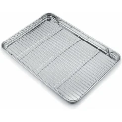 Plaque De Cuisson Avec Grille De Refroidissement, Acier Inoxydable Plaque De Cuisson Rectangulaire Plaque De Four Et Grille De Refroidissement Pour La Cuisson Plaque De Cuisson 40,5 30,5 2,5 Cm