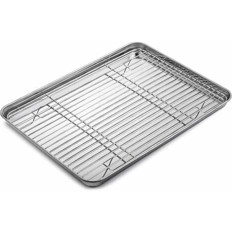 Plaque De Cuisson Avec Grille De Refroidissement, Acier Inoxydable Plaque De Cuisson Rectangulaire Plaque De Four Et Grille De Refroidissement Pour La Cuisson Plaque De Cuisson 40,5 30,5 2,5 Cm 2 Plaque De Cuisson Avec Grille De Refroidissement, Acier Inoxydable Plaque De Cuisson Rectangulaire Plaque De Four Et Grille De Refroidissement Pour La Cuisson Plaque De Cuisson 40,5 30,5 2,5 Cm – Image 2